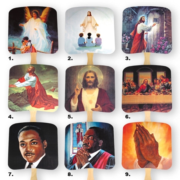 Religious hand fan with 16 point coated board stock and 8"... from ASI 93520 Ventura Inc