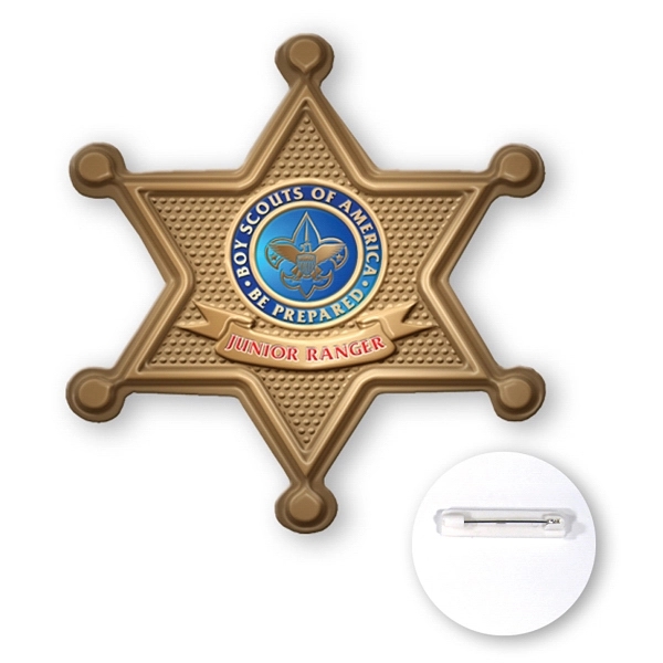 Sheriff badge shaped poly button made of 30 mil. high impact... from ASI 93520 Ventura Inc