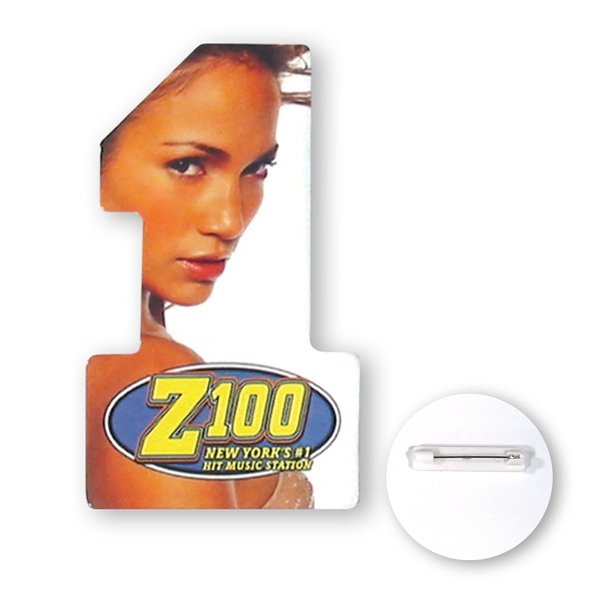 Number one shaped poly button made of polystyrene with safety pin.... from ASI 93520 Ventura Inc