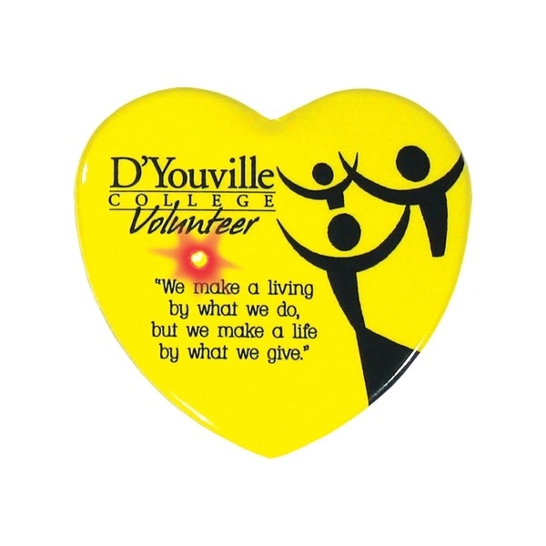 Heart shaped blinking LED button laminated with ultra clear durable mylar... from ASI 93520 Ventura Inc