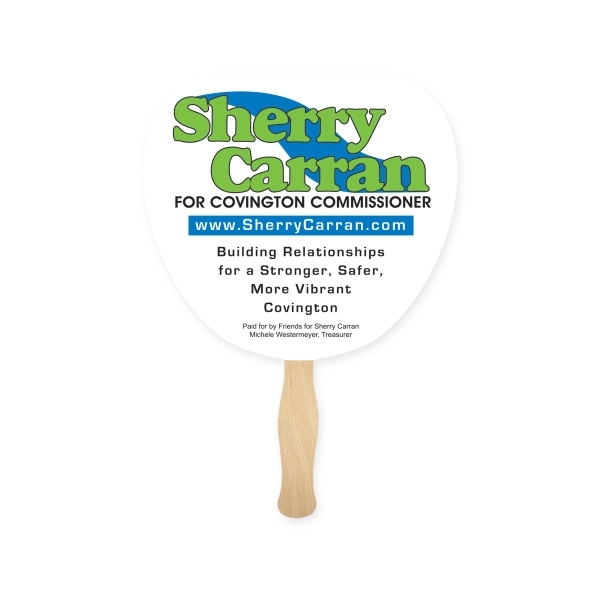Sandwich style stock shape Leaf hand fan with wood handle attached... from ASI 93520 Ventura Inc