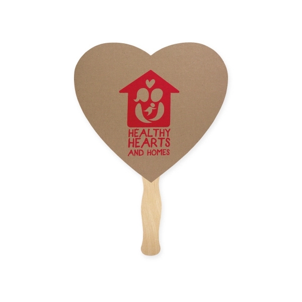 Heart shape hand fan, 26 point recycled unbleached natural brown kraft... from ASI 93520 Ventura Inc