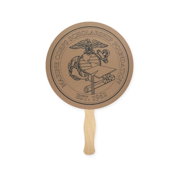 Round shape hand fan, 26 point recycled unbleached natural brown kraft... from ASI 93520 Ventura Inc