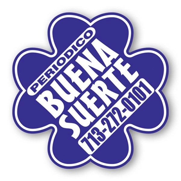 Clover shape stickless hand fan printed on 16 point coated board... from ASI 93520 Ventura Inc