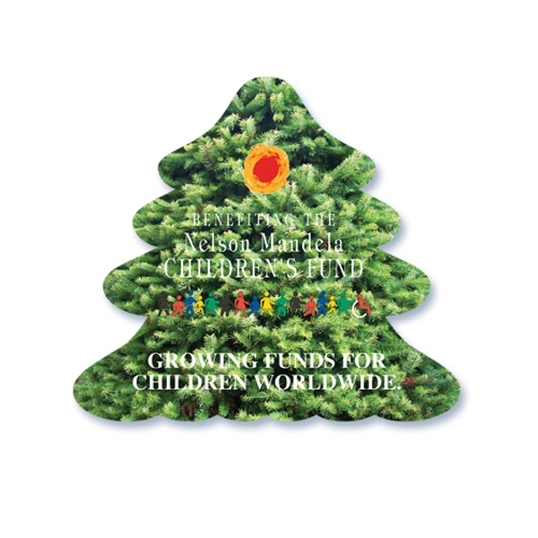 Evergreen tree shape stickless hand fan printed on 16 point coated... from ASI 93520 Ventura Inc