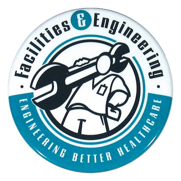 2 1/2" one piece celluloid round button with a metal shell... from ASI 93520 Ventura Inc