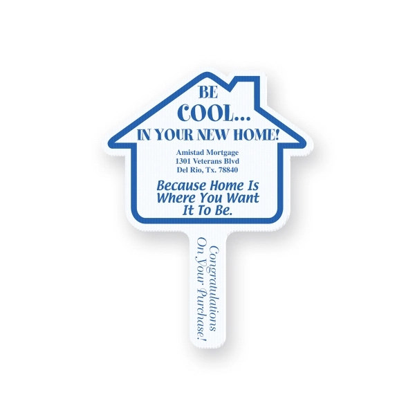House shape rally hand fan made of white corrugated plastic.... from ASI 93520 Ventura Inc
