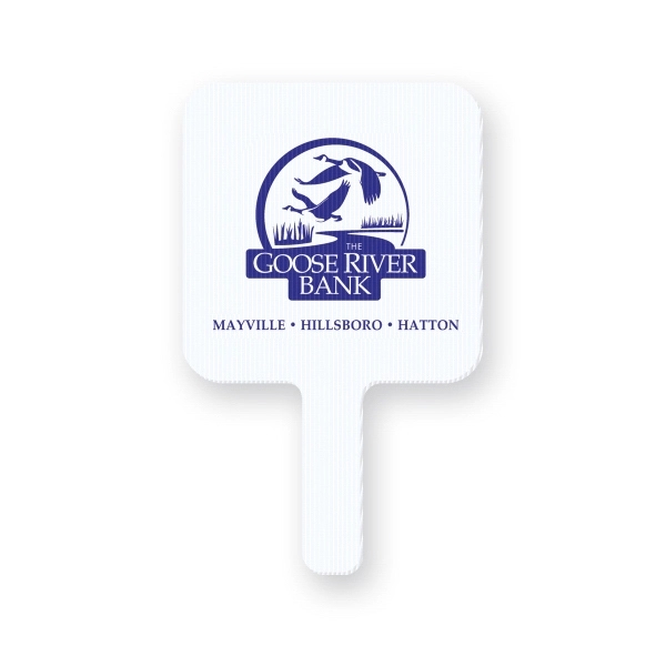 Square shape rally hand fan made of white corrugated plastic.... from ASI 93520 Ventura Inc