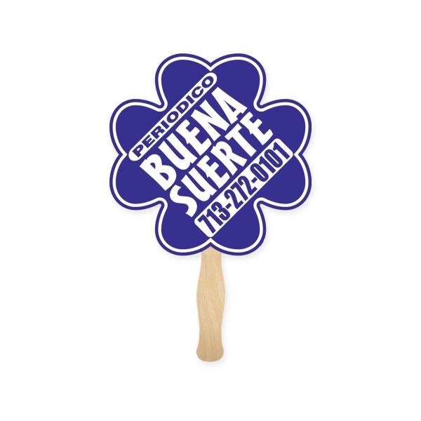 Stock shape Clover hand fan with wood handle ( wood stick)... from ASI 93520 Ventura Inc