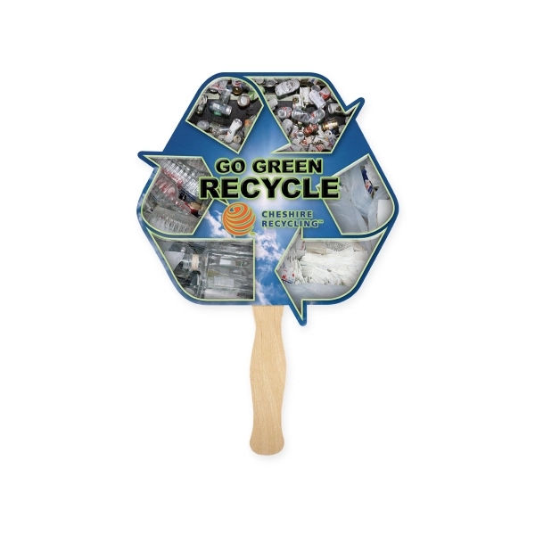 Eco symbol shaped hand fan with wood handle ( wood stick)... from ASI 93520 Ventura Inc