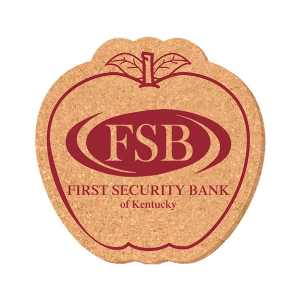 4" Apple Shape Solid Cork Coaster.... from ASI 93520 Ventura Inc