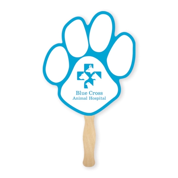 Sandwich style stock shape Paw hand fan with wood handle attached... from ASI 93520 Ventura Inc