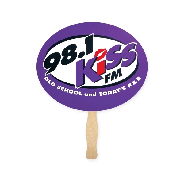 Full color, oval shaped hand fan.... from ASI 93520 Ventura Inc