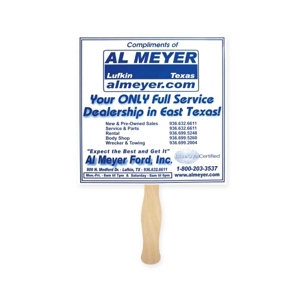 Sandwich style square Hand fan with wood handle.... from ASI 93520 Ventura Inc