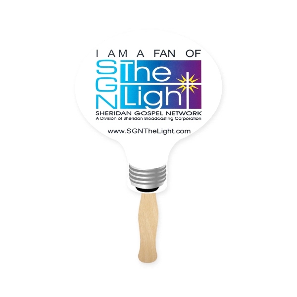Sandwich Style Light bulb shape hand fan with wood handle.... from ASI 93520 Ventura Inc
