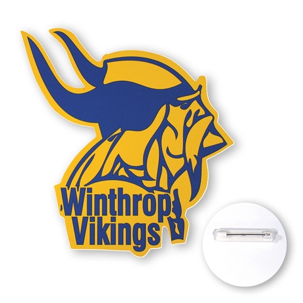 Full color custom shape button made of 30 mil. high impact... from ASI 93520 Ventura Inc