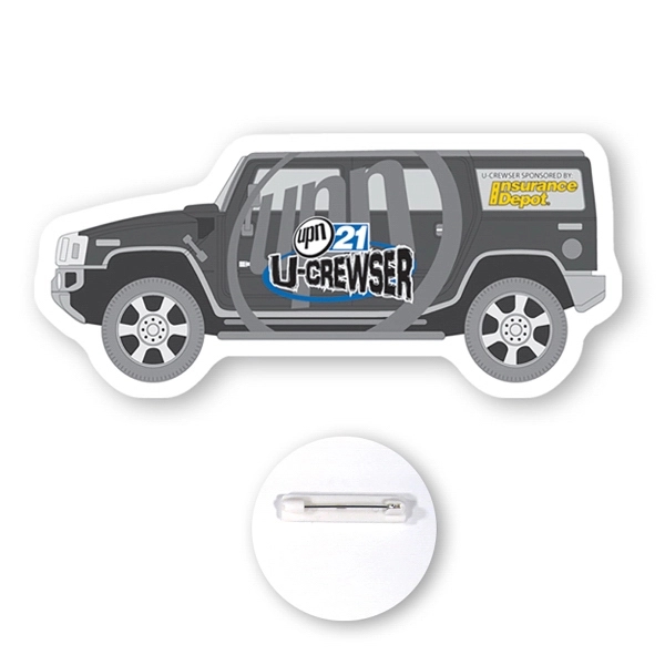 Full color custom shape button made of 30 mil. high impact... from ASI 93520 Ventura Inc