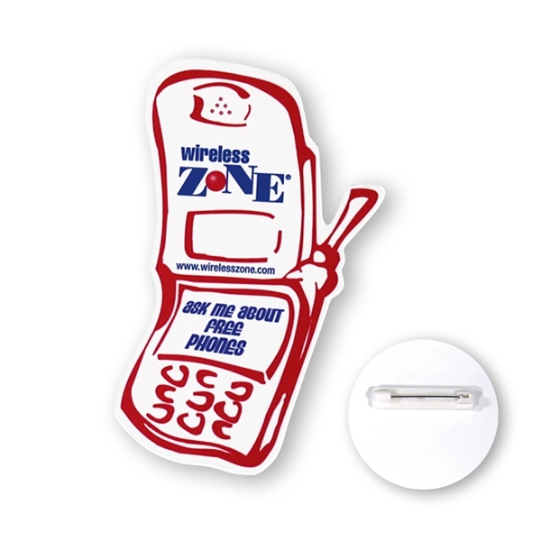 Full color custom shape button made of 30 mil. high impact... from ASI 93520 Ventura Inc