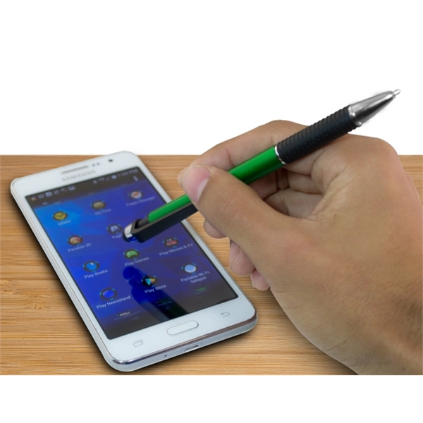 Plunger-action plastic ballpoint pen with soft rubber grip, black trim and... from ASI 40544 Binaco / Binaline