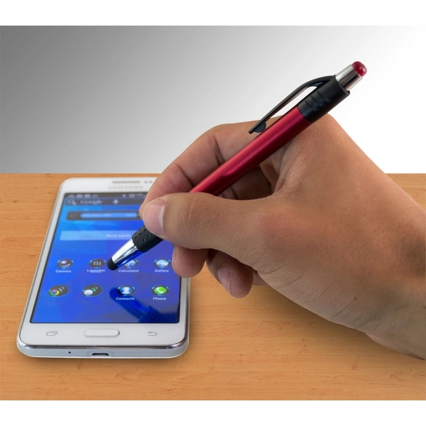 Plunge-action plastic black barrel ballpoint pen with rubberized grip and soft... from ASI 40544 Binaco