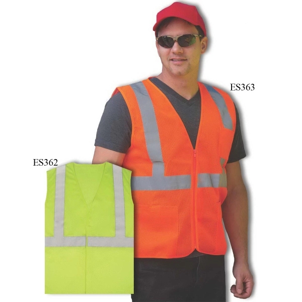Class 2 economy safety vest featuring reflective trim, zipper front closure... from ASI 36558 Aprons, Etc.