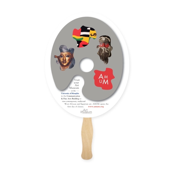 Sandwich style stock shape Oval hand fan with wood handle attached... from ASI 93520 Ventura Inc