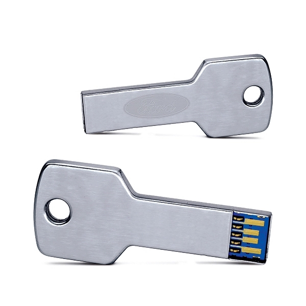 Silver USB drive with 3.0 technology that's shaped like a key... from ASI 63776 KTI Networks Inc / KTI Promo