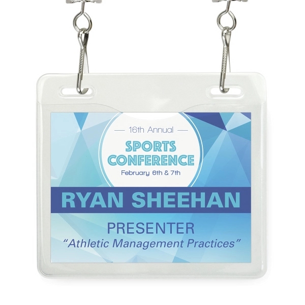 Premium event-size vinyl badge holders designed for oversize cards or credentials.... from ASI 79898 Promovision / PROMOVISION