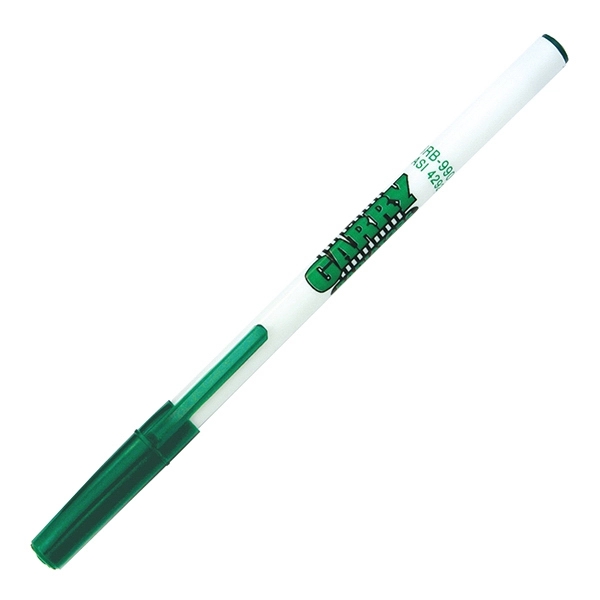 White barrel plastic stick pen and matching cap and trim color.... from ASI 42920 Busrel Inc