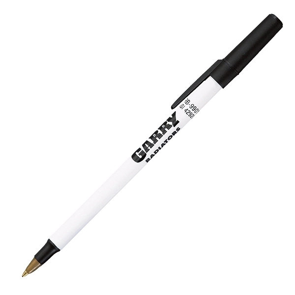White barrel plastic stick pen and matching cap and trim color.... from ASI 42920 Busrel Inc
