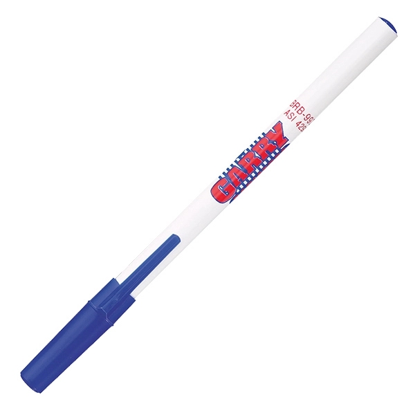 White barrel plastic stick pen and matching cap and trim color.... from ASI 42920 Busrel Inc