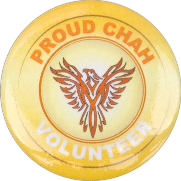 Round full color glossy button with pinback closure in assorted sizes.... from ASI 59080 Halls & Company