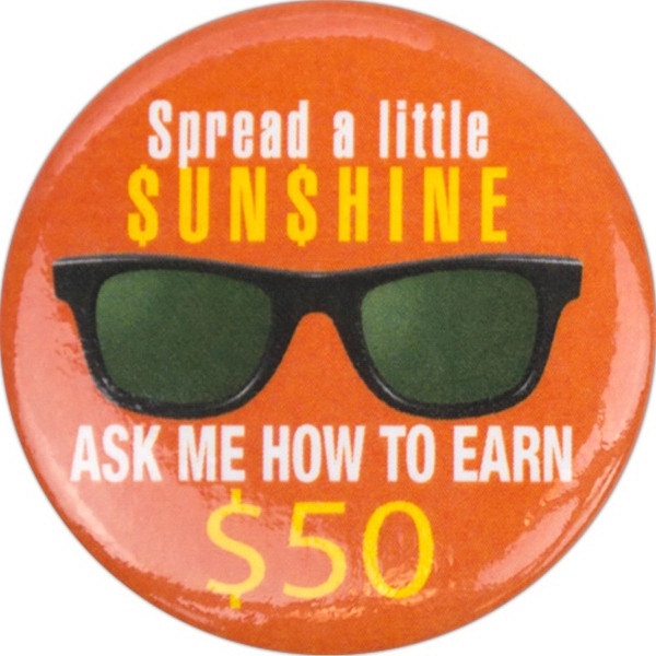 Round full color glossy button with pinback closure in assorted sizes.... from ASI 59080 Halls & Company