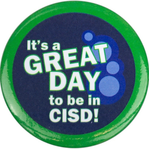 Round full color glossy button with pinback closure in assorted sizes.... from ASI 59080 Halls & Company