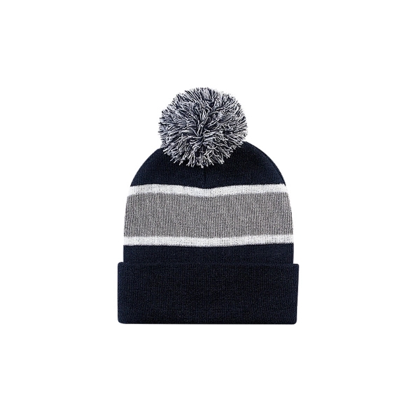 One size fits most 12" Striped Beanie with Cuff and Pom.... from ASI 80129 Quake City Caps