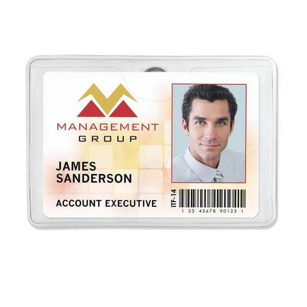 These premium grade business-card-size vinyl badge holders feature a rotating bulldog... from ASI 79898 Promovision / PROMOVISION