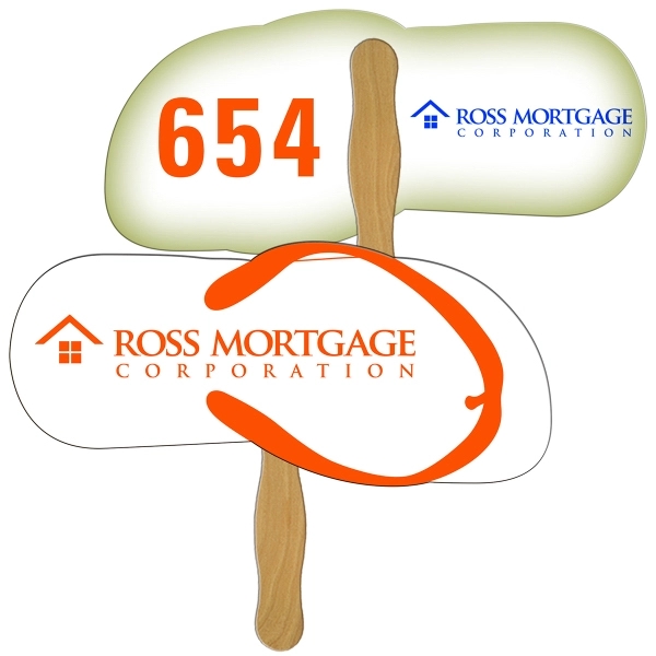 Digital printed flip flop shape auction fan with visible wooden stick.... from ASI 67620 Lion Circle Corp / Lion/Circle