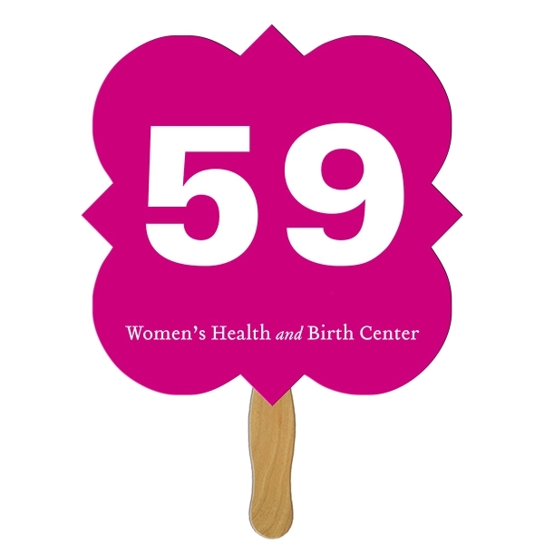 Digital printed square clover shape auction fan with visible wooden stick.... from ASI 67620 Lion Circle Corp / Lion/Circle