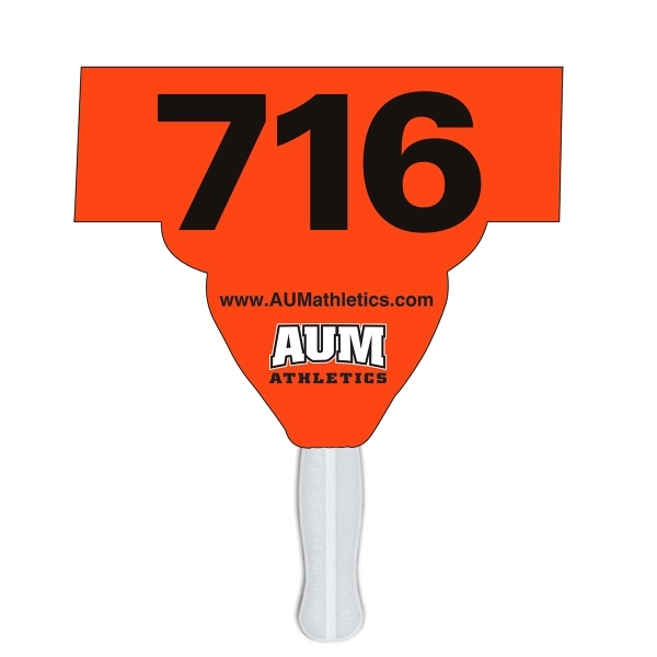 Digital printed mascot shape auction fan with visible wooden stick.... from ASI 67620 Lion Circle Corp / Lion/Circle
