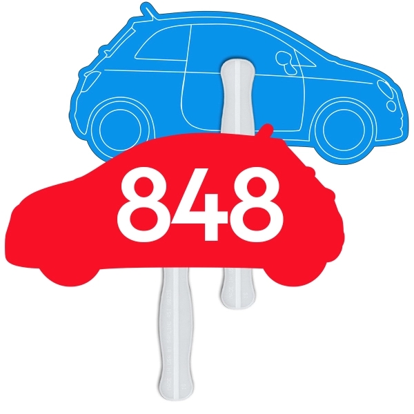 Digital printed car shape auction fan with visible wooden stick.... from ASI 67620 Lion Circle Corp / Lion/Circle