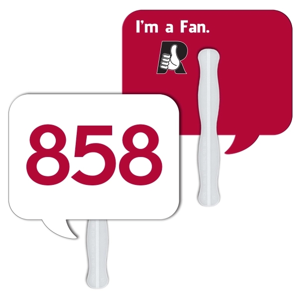 Digital printed square thought bubble shape auction fan with visible wooden... from ASI 67620 Lion Circle Corp / Lion/Circle