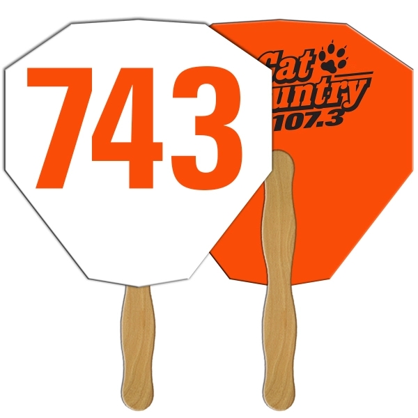 Digital printed gem shape auction fan with visible wooden stick.... from ASI 67620 Lion Circle Corp / Lion/Circle