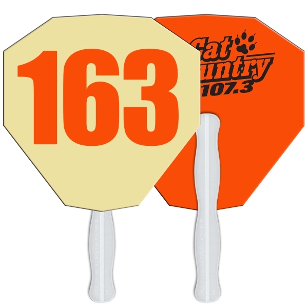 Digital printed gem shape auction fan with visible wooden stick.... from ASI 67620 Lion Circle Corp / Lion/Circle