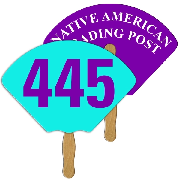 Digital printed shell shape auction fan with visible wooden stick.... from ASI 67620 Lion Circle Corp / Lion/Circle