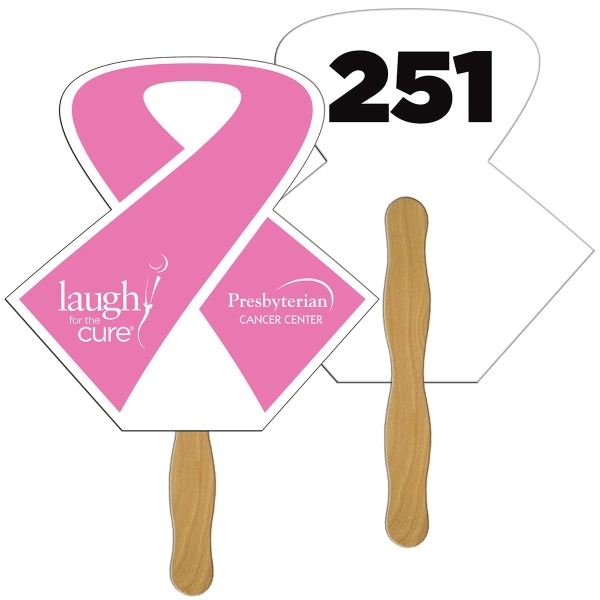 Digital printed open ribbon shape auction fan with visible wooden stick.... from ASI 67620 Lion Circle Corp / Lion/Circle