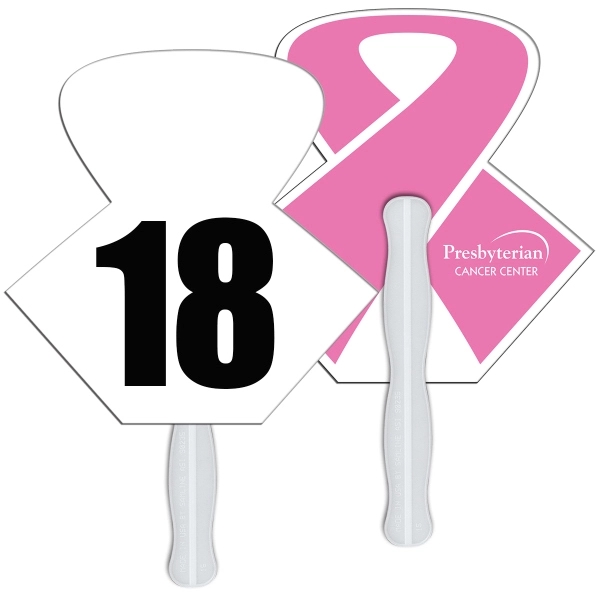 Digital printed open ribbon shape auction fan with visible wooden stick.... from ASI 67620 Lion Circle Corp / Lion/Circle
