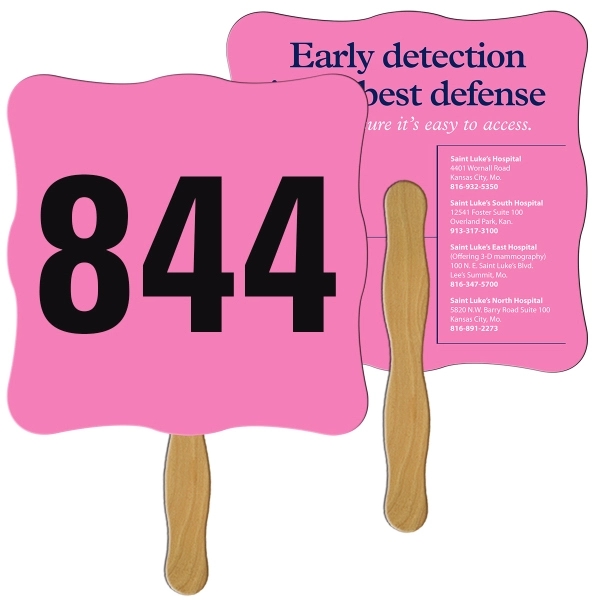 Digital printed wavy fan shape auction fan with visible wooden stick.... from ASI 67620 Lion Circle Corp / Lion/Circle