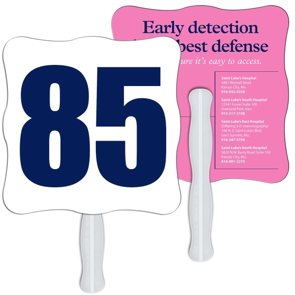 Digital printed wavy fan shape auction fan with visible wooden stick.... from ASI 67620 Lion Circle Corp / Lion/Circle