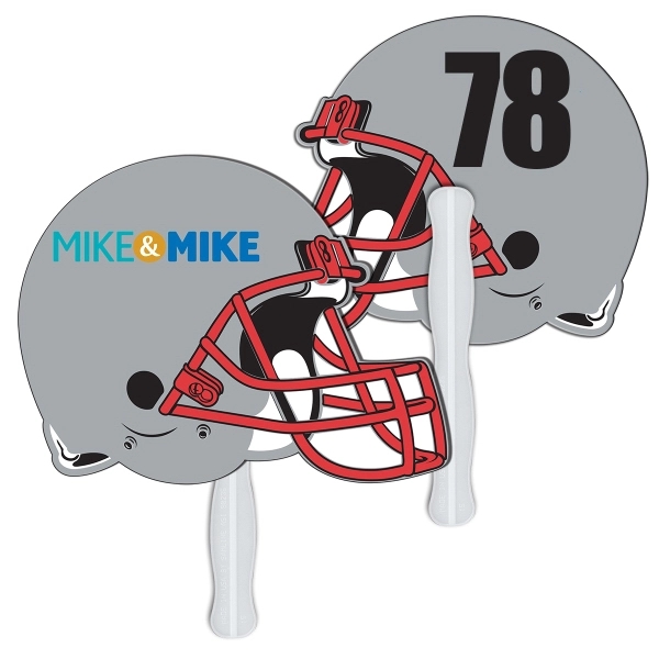 Digital printed sports helmet shape auction fan with visible wooden stick.... from ASI 67620 Lion Circle Corp / Lion/Circle