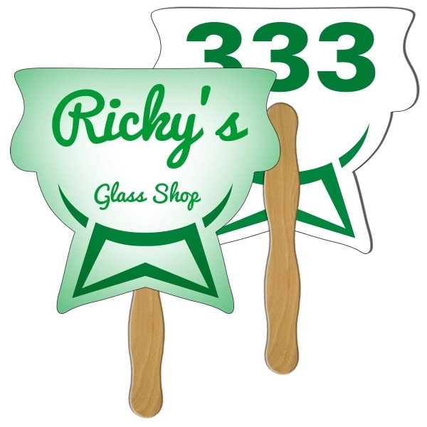 Digital printed chalice shape auction fan with visible wooden stick.... from ASI 67620 Lion Circle Corp / Lion/Circle